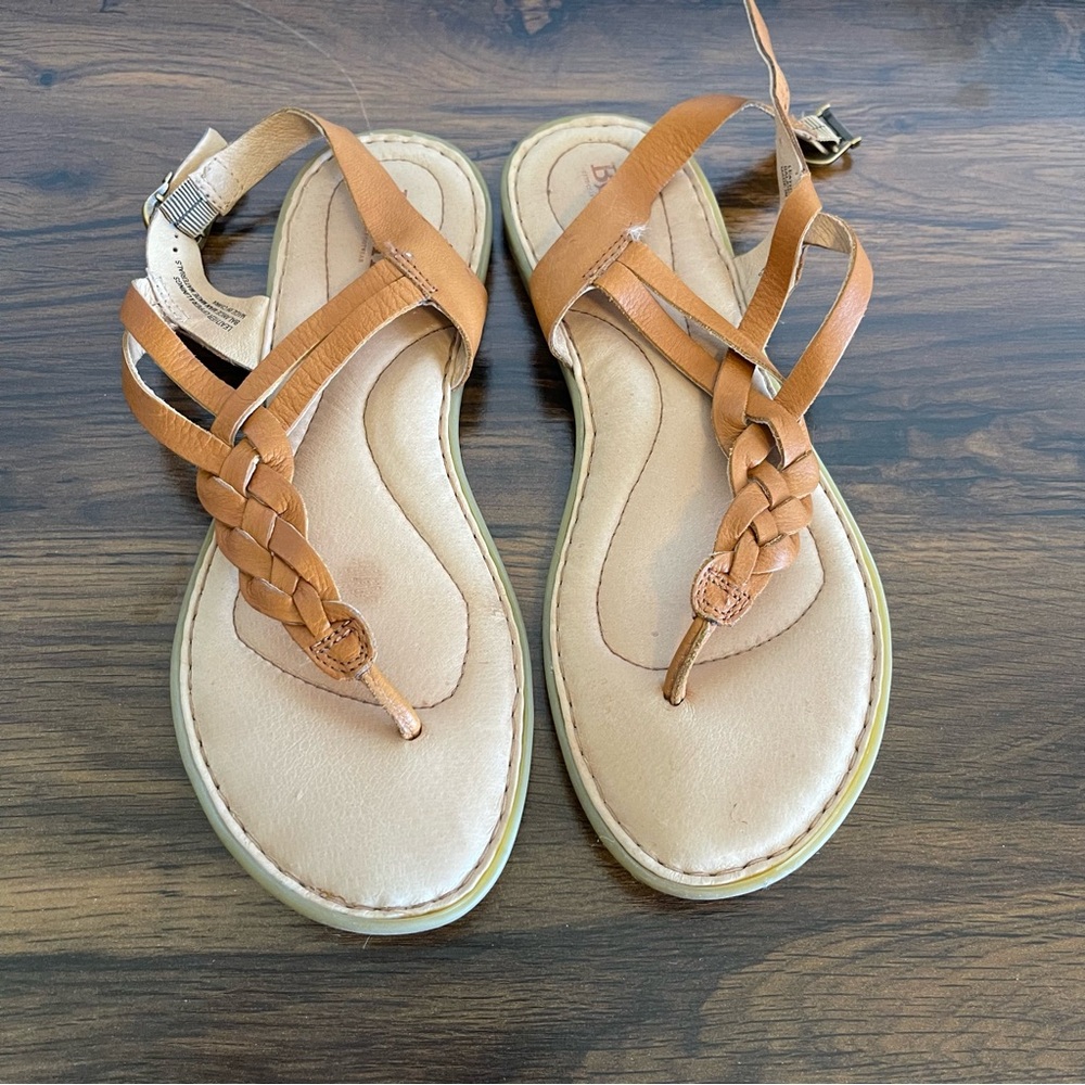 Born Tan Braided Leather Sandals